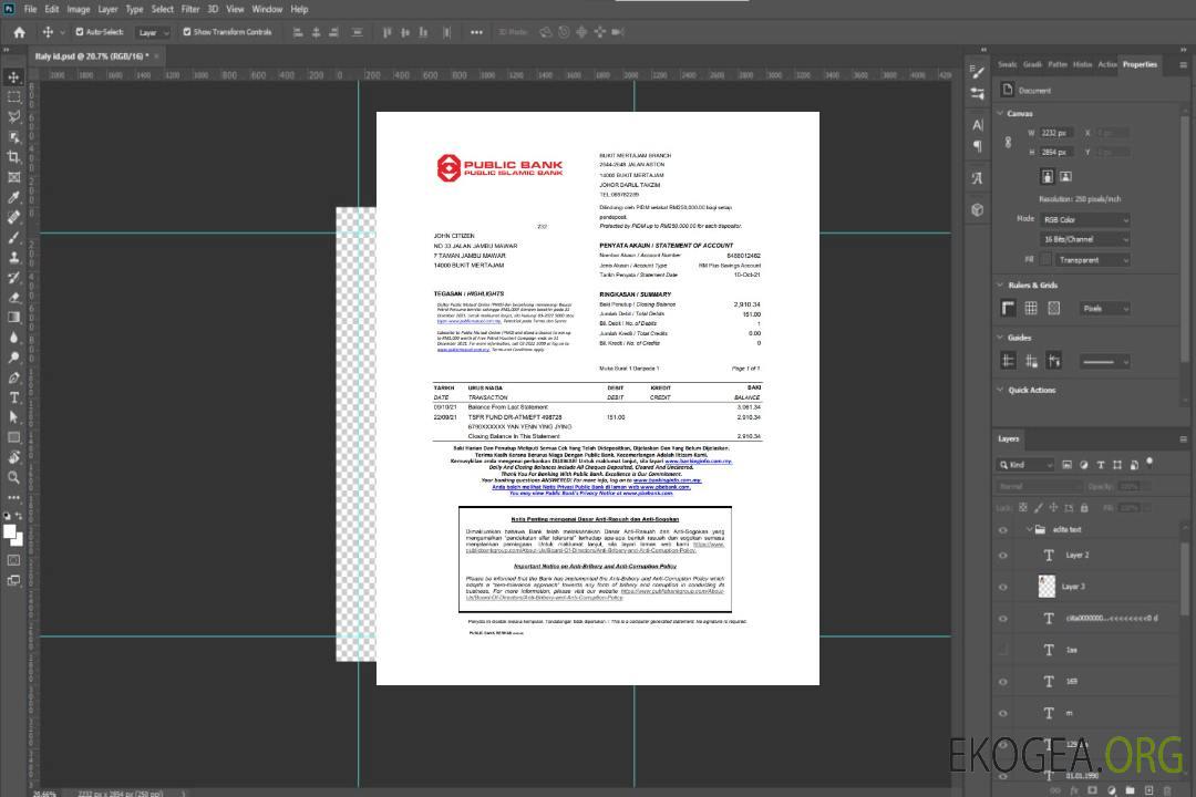 Relevé de la banque publique de Malaisie, modèle facile à remplir au format Excel et PDF template
